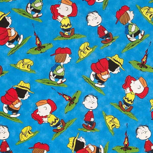 Camp Peanuts Character Toss on Blue by Quilting Treasures 1649-22530-Y