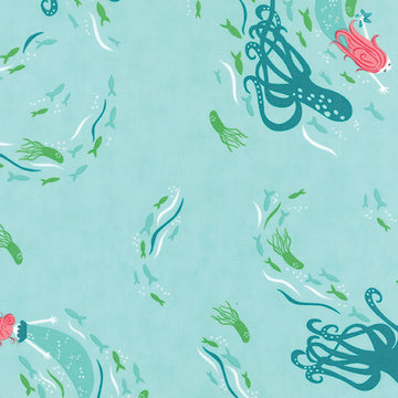 Coral Queen of the Sea Above Sea View in Aqua by Stacy Iest Hsu for Moda Fabrics 20511-12