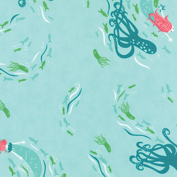 Coral Queen of the Sea Above Sea View in Aqua by Stacy Iest Hsu for Moda Fabrics 20511-12