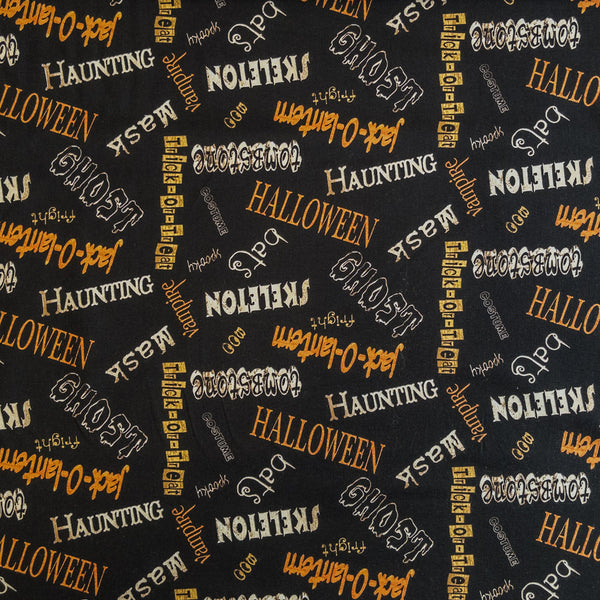 Spooky Spectacular Tossed Words on Black by Wilmington Prints