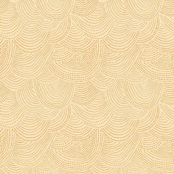 Scallop Dot in Sorbet by Dear Stella, orange dotted scallop fan texture on a warm pale peach ground