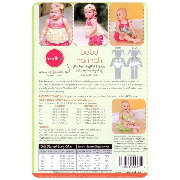 Baby Hannah Sewing Pattern by Modkid - sewing pattern envelope front
