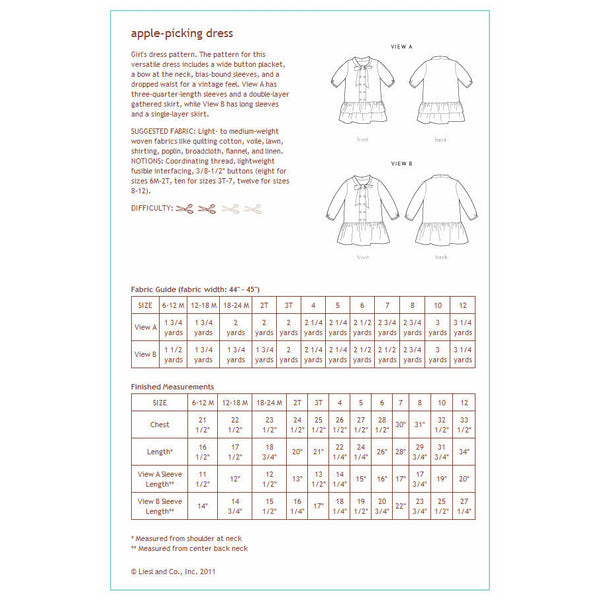 Oliver + S Apple picking dress sewing pattern
