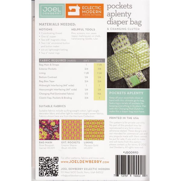 Pockets Aplenty Diaper Bag Sewing Pattern by Joel Dewberry