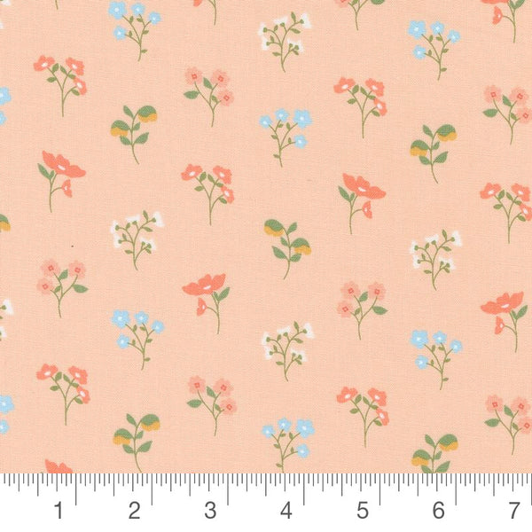 Dainty Meadow Wildflowers in Peachy 31741-17 with inch ruler for scale