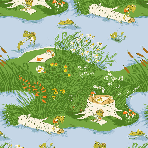 Heather Ross Favorites Frog Pond in Medium Blue by Heather Ross for Windham Fabrics 37022D-10