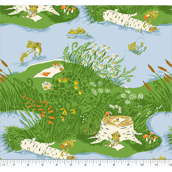 Heather Ross Favorites Frog Pond in Medium Blue with ruler for scale 37022D-10