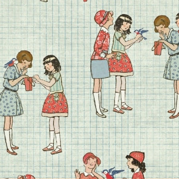Handmade Little Girls on Blue by Windham Fabrics