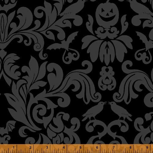 Raven Black Damask by Rosemarie Lavin Design for Windham Fabrics