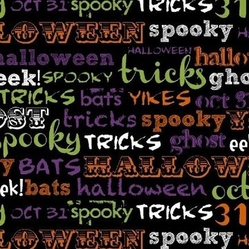 Raven Spooky Words on Black by Windham Fabrics