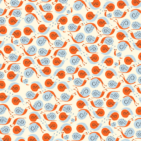 Far Far Away Snails in Orange by Heather Ross for Windham Fabrics