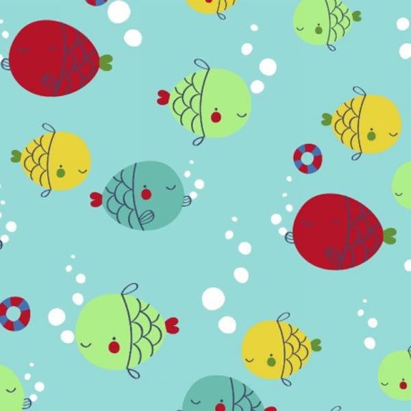 Ahoy Matey Fish Fabric on Aqua by Windham Fabrics