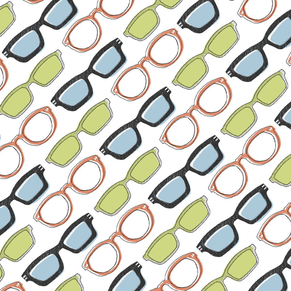 Desk Job Glasses on White by Windham Fabrics
