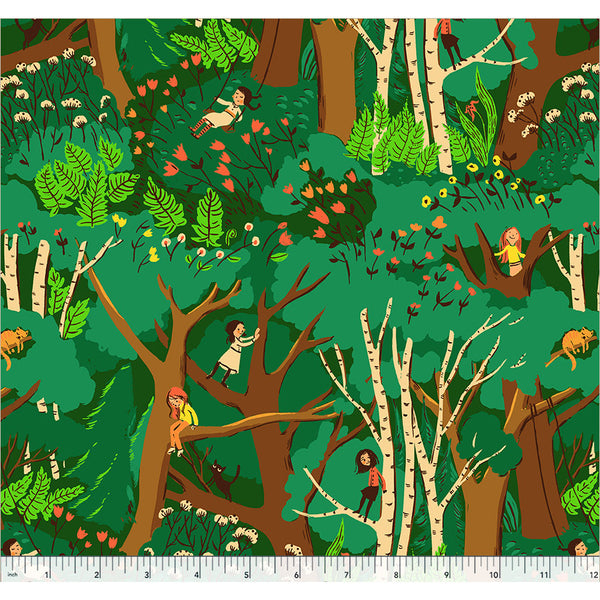 Heather Ross Favorites Climbing Trees in Jade with ruler for scale 40927D-12