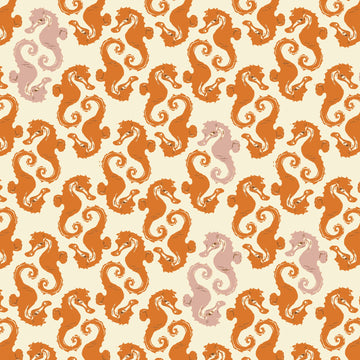 Mendocino Sea Horses in Cream Orange by Heather Ross for Windham