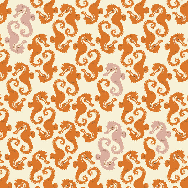 Mendocino Sea Horses in Cream Orange by Heather Ross for Windham