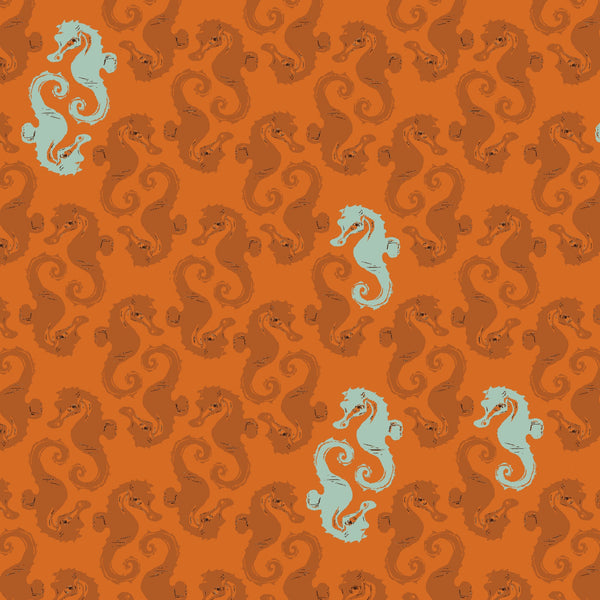 Mendocino Sea Horses in Orange by Heather Ross for Windham