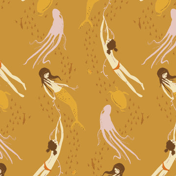 Mendocino Underwater Sisters in Gold by Heather Ross for Windham Fabrics