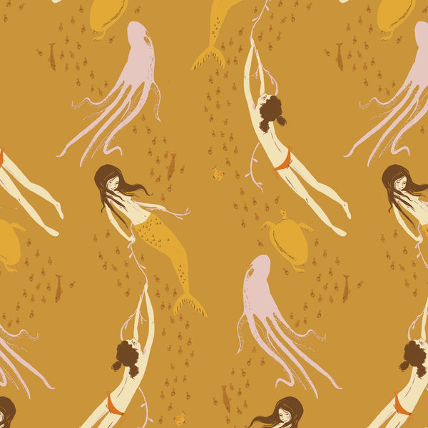 Mendocino Underwater Sisters in Gold by Heather Ross for Windham Fabrics