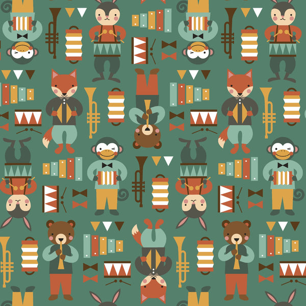 Party Animals on Green by Petit Collage for Windham Fabrics