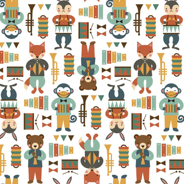 Party Animals on White by Petit Collage for Windham Fabrics