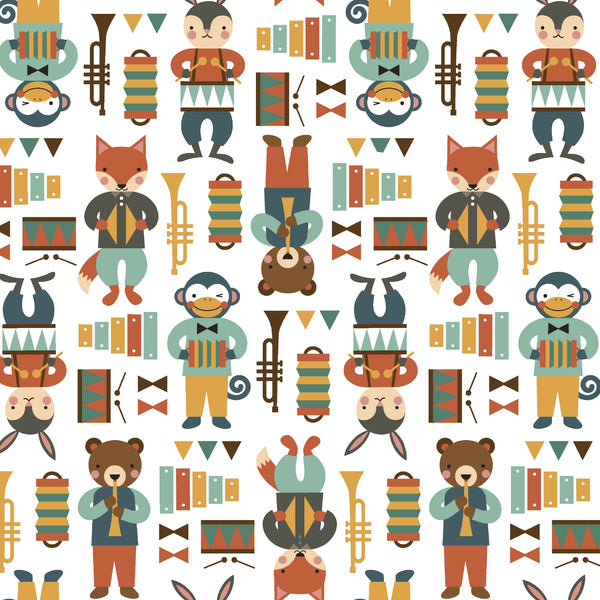 Party Animals on White by Petit Collage for Windham Fabrics