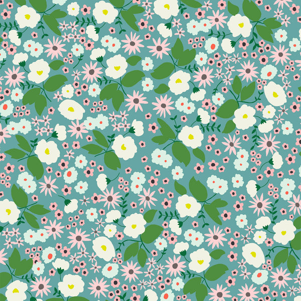 Maribel Packed Floral on Turquoise by Annabel Wrigley for Windham Fabrics