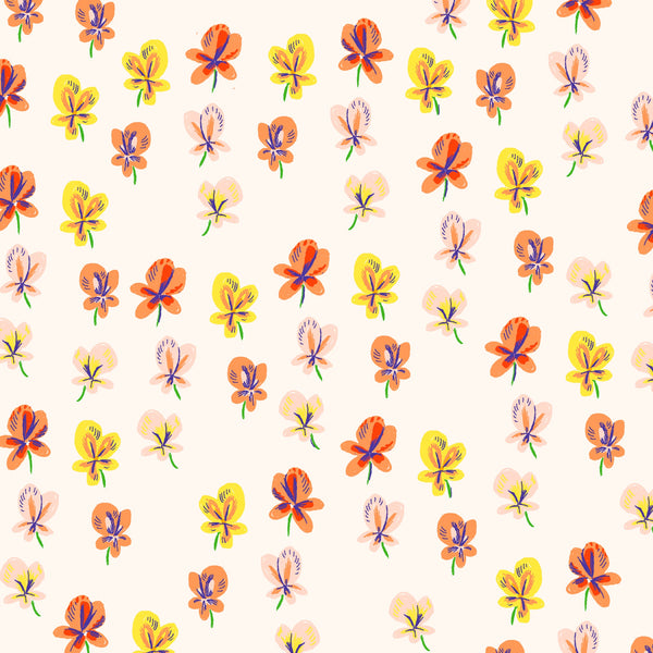 Sleeping Porch Pansies on cream by Heather Ross for Windham Fabrics