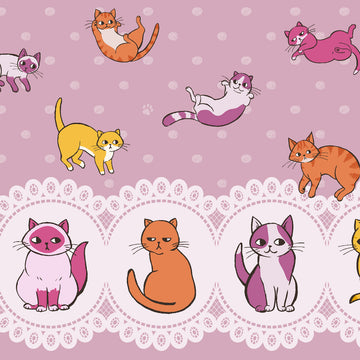 Caturday Raining Cats Double Border in Rose