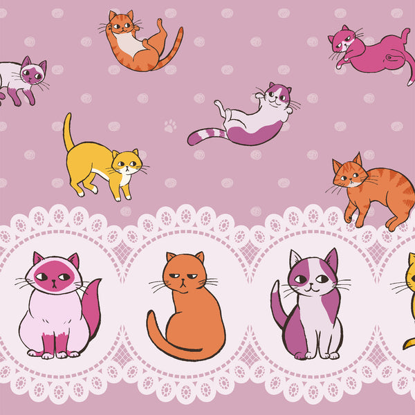 Caturday Raining Cats Double Border in Rose