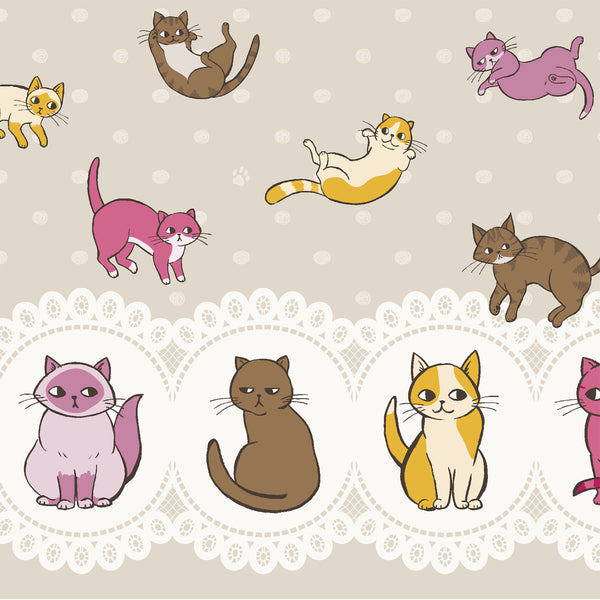 Caturday Raining Cats Double Border in Tan