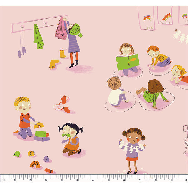 Heather Ross Favorites Kindergarten in Pink with ruler for scale 43480D-1