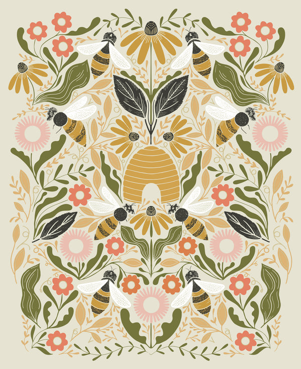 Bee Garden Panel in Porcelain Metalic by Gingiber 48418-11M