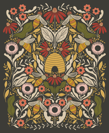Bee Garden Panel in Black Metallic by Gingiber 48418-21M