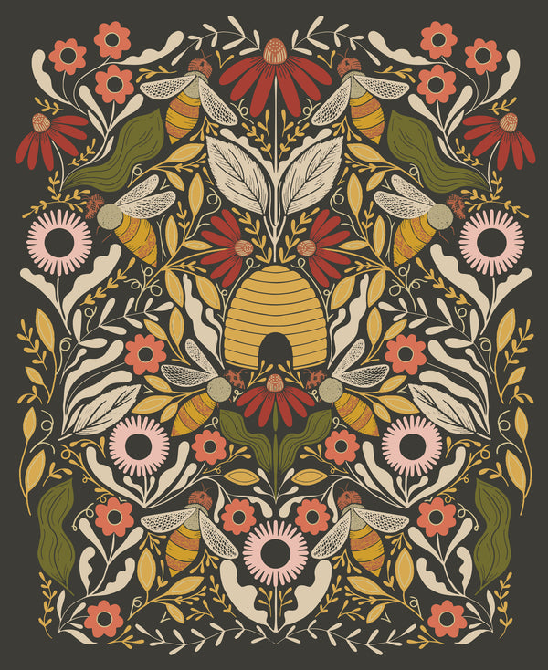Bee Garden Panel in Black Metallic by Gingiber 48418-21M