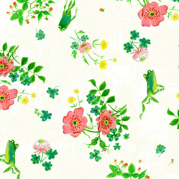 Heather Ross by Hand Frog Spring in White by Heather Ross 54249D-1
