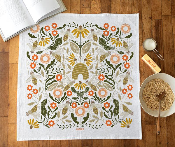 Bee Garden Beehive Tea Towel by Gingiber
