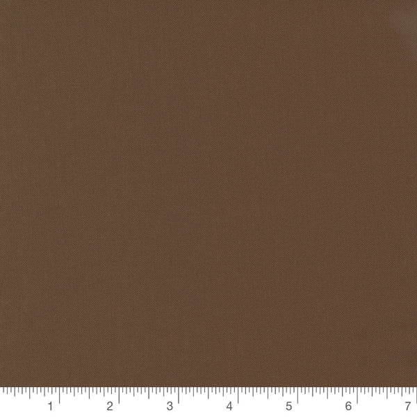 Earth Brown Bella Solid by Moda Fabrics, solid brown quilting cotton fabric swatch with inch ruler for scale