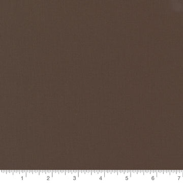 Chocolate Brown Bella Solid by Moda, solid chocolate brown quilting cotton fabric swatch with inch ruler for scale