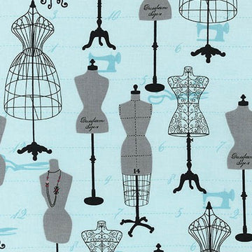 Sewing Studio Dressforms on blue by Robert Kaufman Fabrics ACK-14862-287SWEET