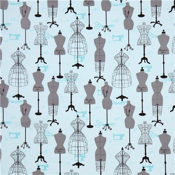 Sewing Studio Dressforms on blue by Robert Kaufman Fabrics ACK-14862-287SWEET