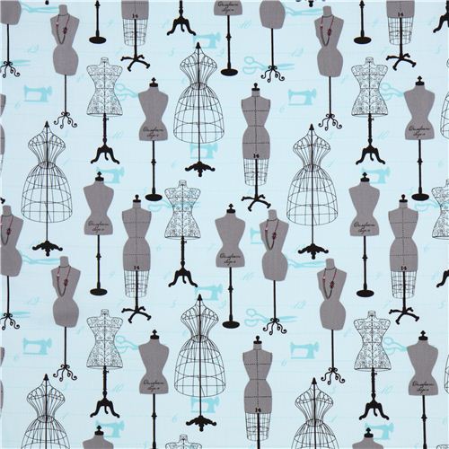 Sewing Studio Dressforms on blue by Robert Kaufman Fabrics ACK-14862-287SWEET