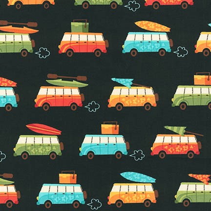 Beachy Keen Bus on Black by Caleb Gray for Robert Kaufman