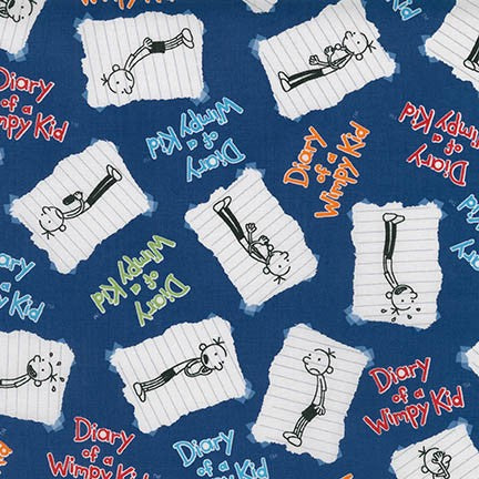 Diary of a Wimpy Kid Book Pages on Blue by Robert Kaufman Fabrics