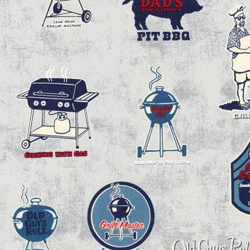 Old Guys Rule Grill Master on Grey by Robert Kaufman Fabrics AOD-16970-12