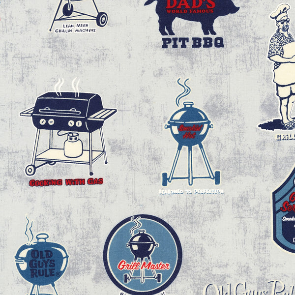 Old Guys Rule Grill Master on Grey by Robert Kaufman Fabrics AOD-16970-12