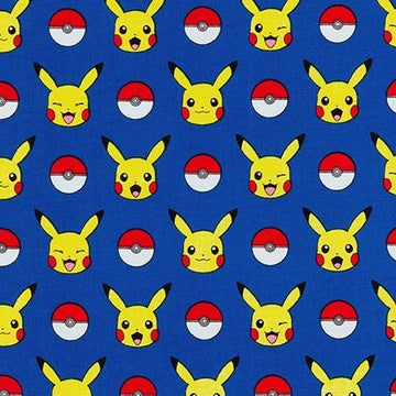 Pikachu and Pokemon Balls on Blue by The Pokemon Co. for Robert Kaufman