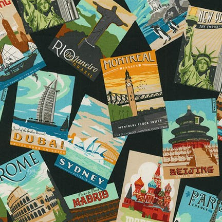 Dream Vacation Travel Posters in Vintage by Robert Kaufman Fabrics
