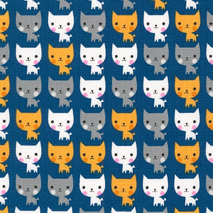 Suzy's Mini Cats on blue by Suzy Ultman for Robert Kaufman