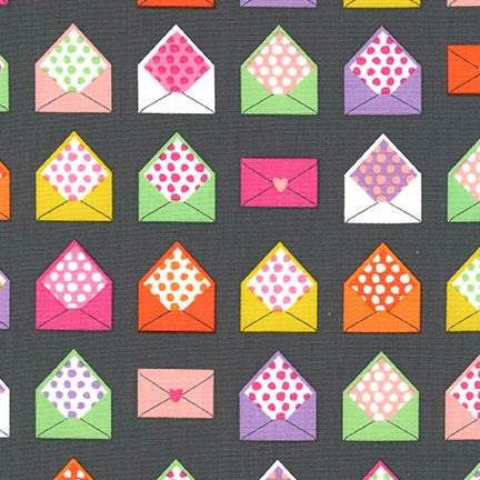 Sealed with a Kiss Envelopes on Charcoal by Laurie Wisbrun for Robert Kaufman Fabrics